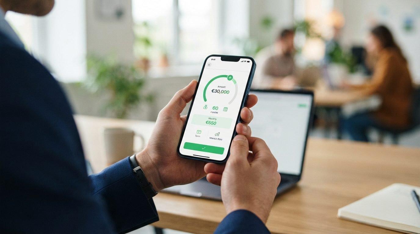 Simulação de crédito para MEI realizada via celular de forma simples e digital.