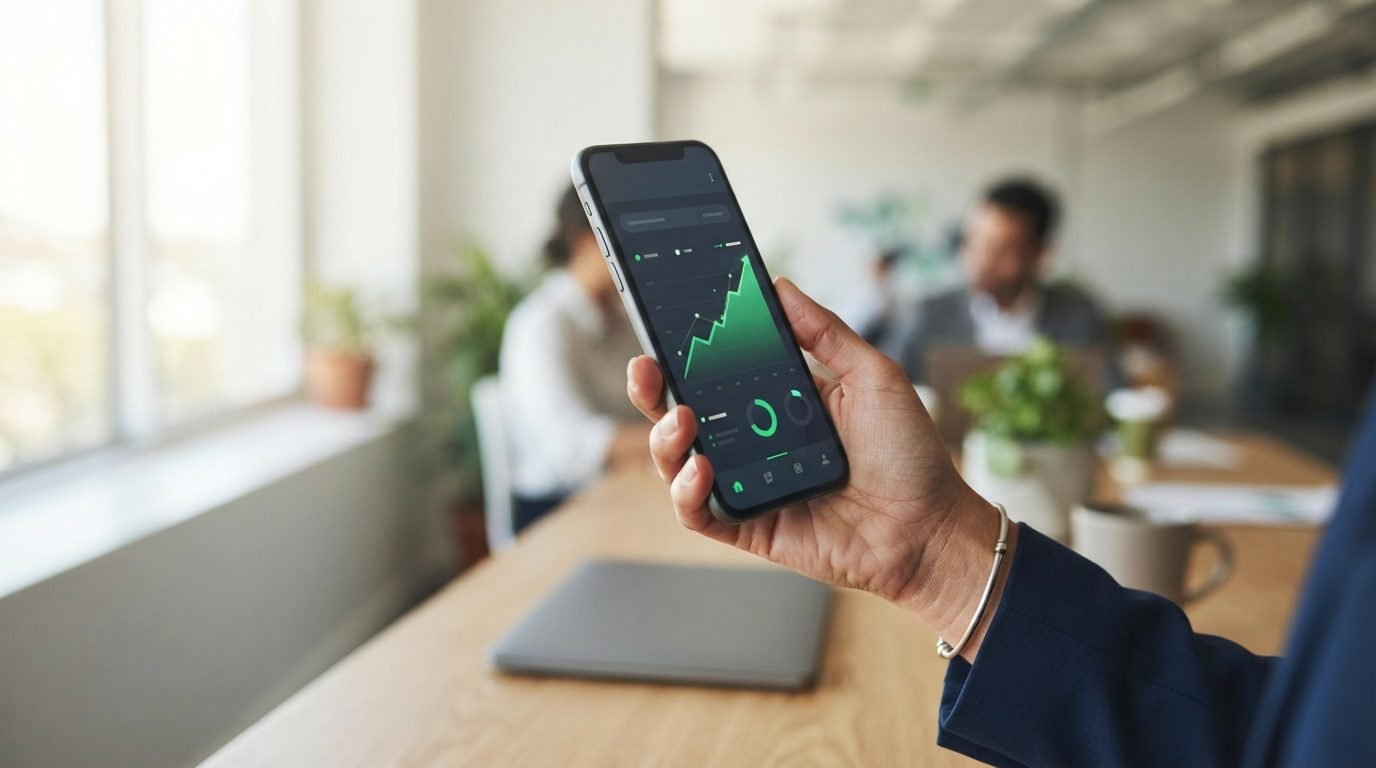 Simulação de crédito para empresas feita de forma digital e rápida pelo celular.